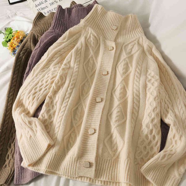 

women's sweaters shoulder drop cardigan fall turtleneck long sleeve chess knitted shirt loose button thin cardigans 5rwy, White;black