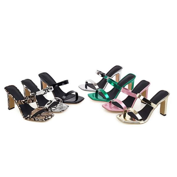

slippers yqbtdl  color thin block heel patent pu leather snake print high heels women slides party shoes gold silver womens 43, Black