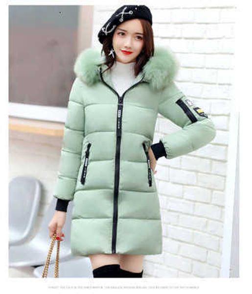 

2021 korean students' big feather collar down cotton padded clothes for women's slim middle and long fashion in, Black