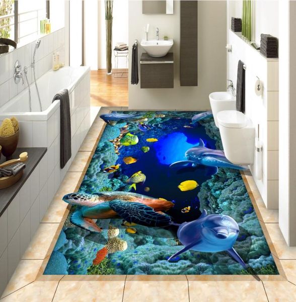 

wallpapers floor decoration mural self-adhesive ocean world dolphin tropical fish 3d stereo painting
