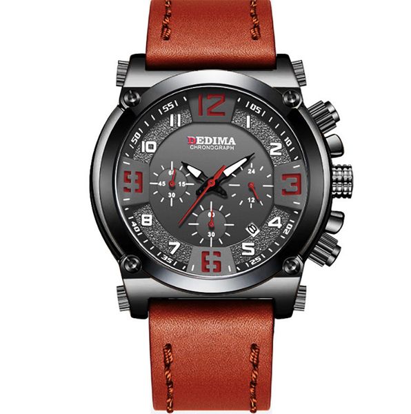 

fashionable casual men's quartz watch 50m calendar chronograph waterproof sport leather band numerals male wristwatch, Slivery;golden