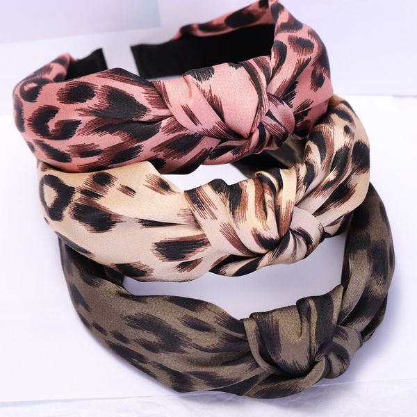 

fashion leopard print girls hair hoops turban knot cross hairbands for women fabric face washing hairs ropes, Black;brown