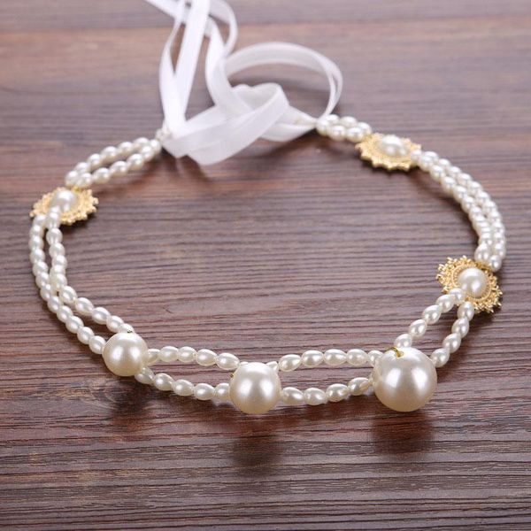 

hair clips & barrettes women european style headwear bride simulation pearl wedding dress accessories girl delicate jewelry with satin ribbo, Golden;silver