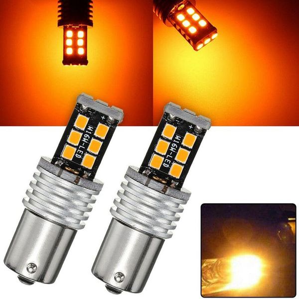 

car headlights 2x amber/yellow 1156 ba15s 2835 15w error led turn signal light bulbs