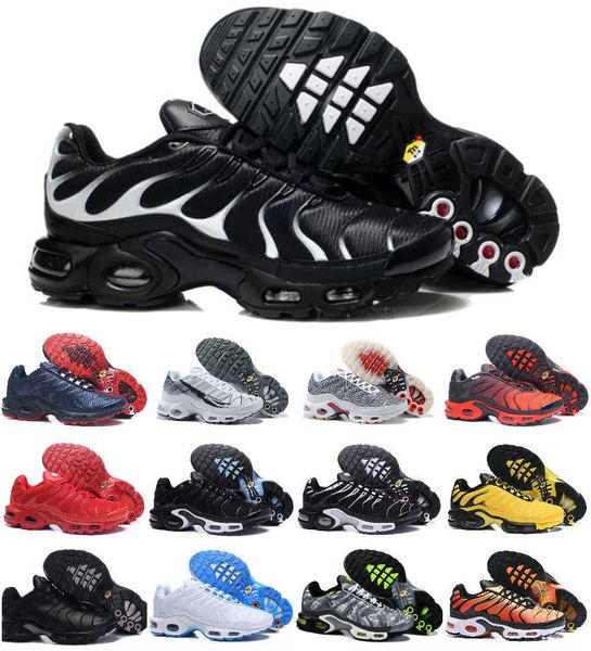 

mens tn plus running shoes og tns utility triple black white volt university red hyper blue green tropical twist chaussures requin men