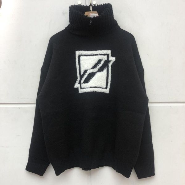 

men's sweaters men woman crewneck welldone logo jacquard heavy fabric loose sweater turtleneck half-zip we11done, White;black