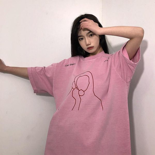 

men's t-shirts c.e cavempt t-shirt pink washed old men women couples street high loose short sleeves, White;black
