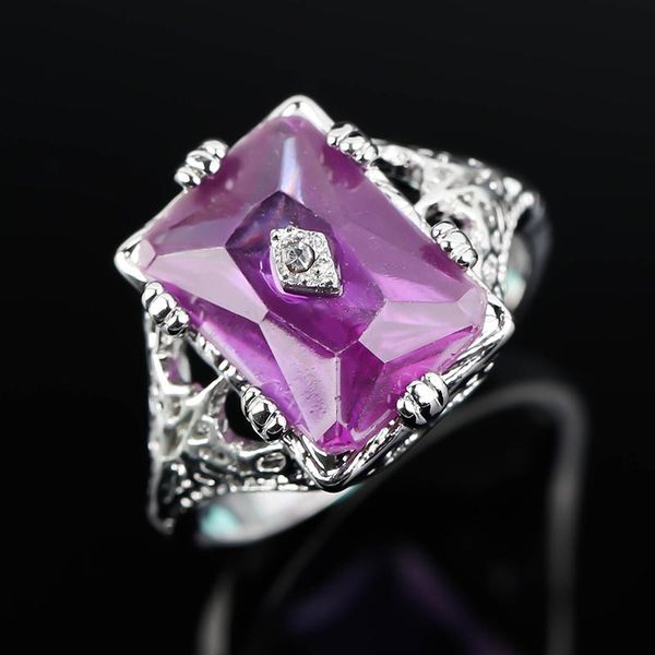 

wedding rings vintage luxury purple square crystal for women hollow pattern jewelry engagement couples gifts n507, Slivery;golden