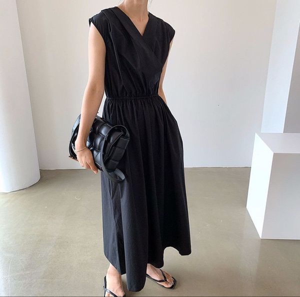 

casual dresses hzirip with no sleeves minimalist cleavage in elastic-waist sweet rentals-up brief summer loose solid line-to-line dresses o1, Black;gray