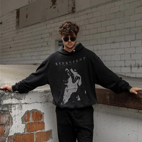 

men's hoodies & sweatshirts representative autumn and winter women's retro high street quality 1:1 hoodie wash black s-xl