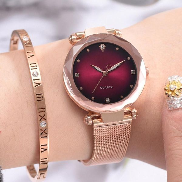 

wristwatches 2021 fashion women's bracelet watches stainless steel women quartz starry sky watch female clock relogio masculino, Slivery;brown