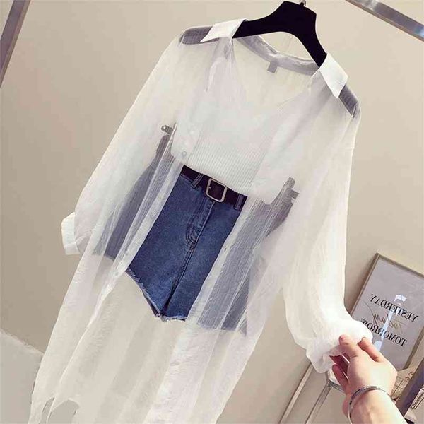 

korean loose sun coat women summer fashion thin polo collar single-breasted long sleeve solid color protection 210914, Tan;black