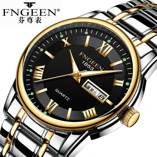 

wristwatches watch men fngeen series montre homme men's watches waterproof quartz wristwatch saat calendar day fashion style male clock, Slivery;brown