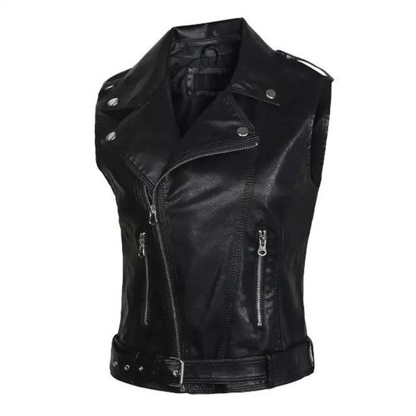 

women's vests faux pu leather vest sleeveless jacket coat casual motorcycle waistcoat women gilet femme ladies outwear plus size, Black;white