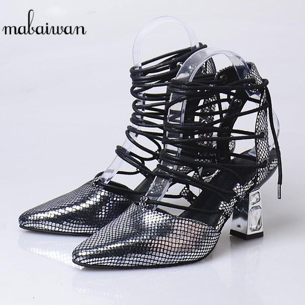 

mabaiwan casual women shoes back strap high heels summer sandals crack leather wedding woman pumps gladiator flip flops, Black