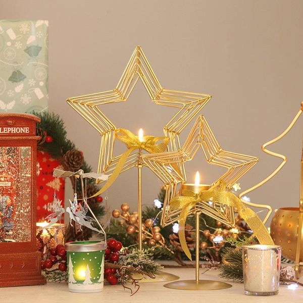

elegant chirstmas wedding festival cnadlestick decorations bright golden iron candle holder pentagram christmas tree candles holders