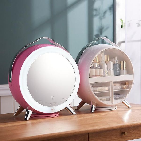 

makeup organizer box,cosmetics storage with led mirror,jewerly holder 360Â° ratatable+3 kinds of light adjustment,est boxes & bins