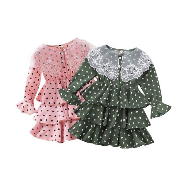 

girl's dresses 2021 born baby girls princess dress round neck long sleeve ruffle one-piece suit for vacation birthday party 2-7y, Red;yellow