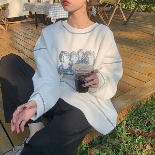 

women's hoodies & sweatshirts korean version japanese pullover fashion casual plus cashmere keep warm autumn winter printing round neck, Black