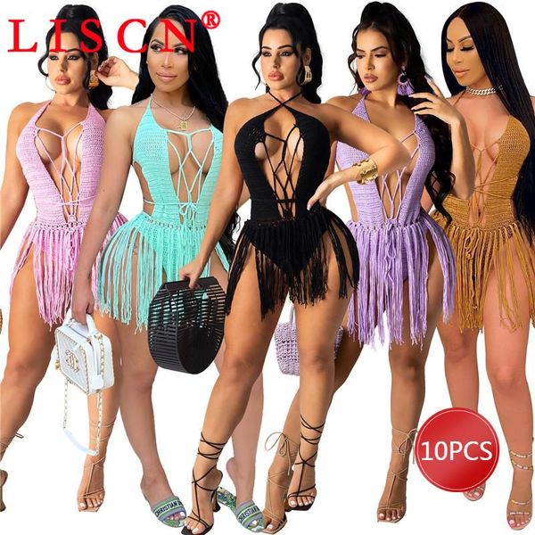 

women's swimwear bulk items wholesale lots 2021 arrival coverup fringe dress crochet skirt summer women clothing k7049, White;black