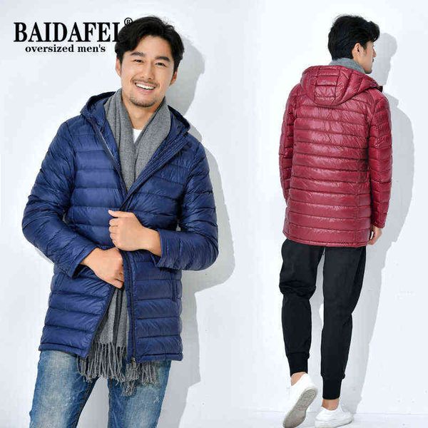 

oversized 5xl 6xl 7xl 8xl men's ultralight packable long hooded down jacket puffer down coats black navy blue men winter coat y1103