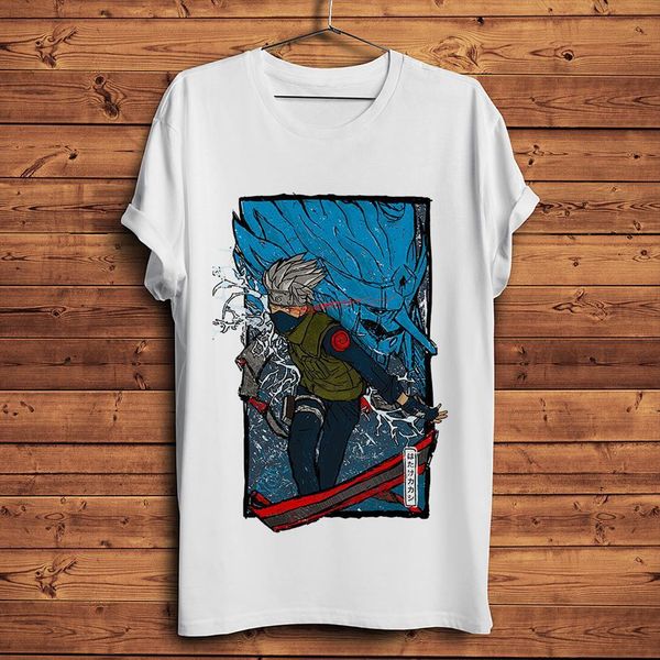 

hatake kakashi funny anime men t shirt homme short sleeve white casual manga streetwear, White;black