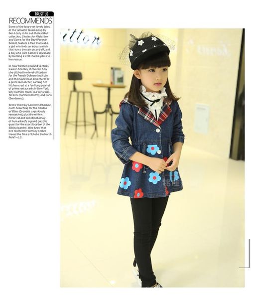

children's clothing girls 2021 medium-sized children in the long spring korean denim fashion jacket coat, Blue;gray