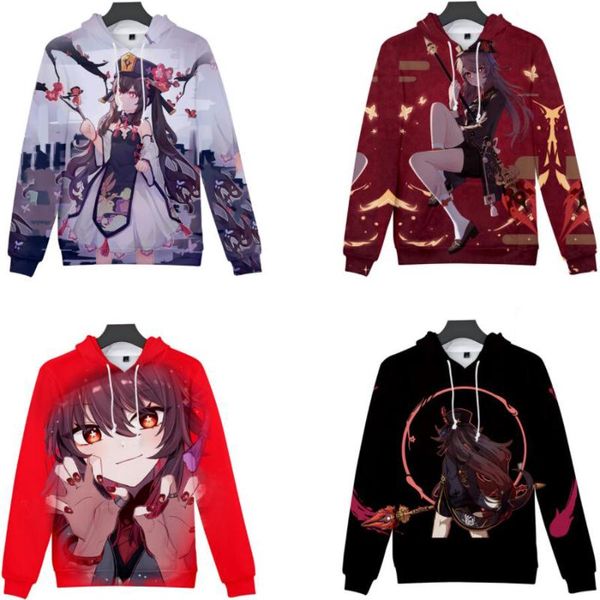 Felpe con cappuccio da uomo Felpe con stampa 3D Anime Genshin Impact Hu Tao Felpa con cappuccio divertente Hip Hop Grafica Poleron Hombre Streetwear Hutao Cosplay Costum