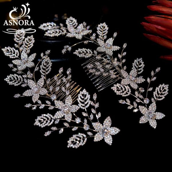

hair clips & barrettes fashion flower wedding jewelry cubic zirconia a pair comb bridal tiaras crystal headdress accessories, Golden;silver