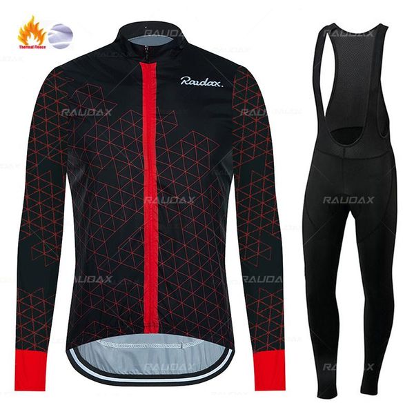 

racing sets winter thermal fleece set cycling clothes raudax men's jersey suit sport riding bike mtb clothing bib pants warm ropa, Black;blue