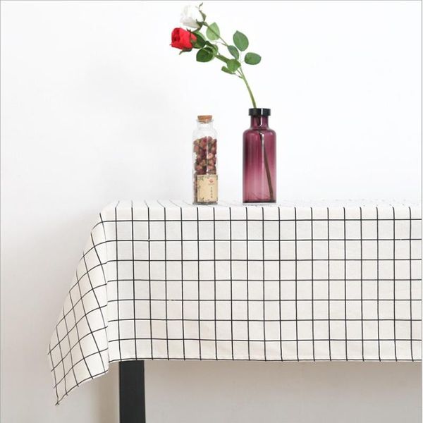 

table cloth cotton and linen waterproof tablecloth nordic solid color printed lattice coffee rectangular mat