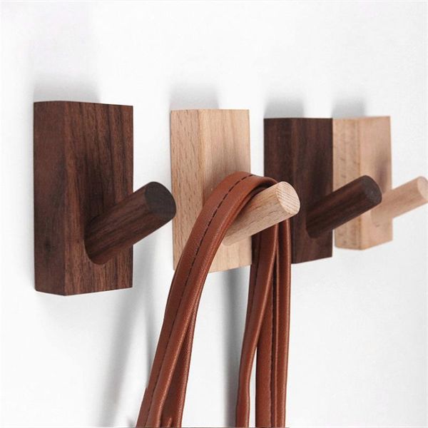 

1pc natural wood clothes hanger wall mounted coat hook decorative key holder hat scarf handbag storage bathroom rack hooks & rails