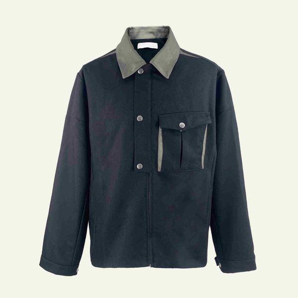 

men's jackets kiko kostadinov kafka jacket work clothes stand collar black pocket button loose casual thin coat, Black;brown