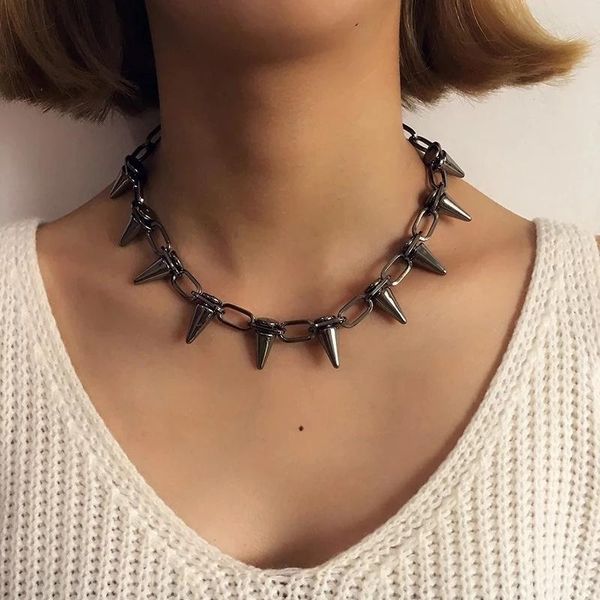 

rivets chokers punk goth handmade ccb material choker necklace spike rivet rock gothic pendant necklaces, Silver