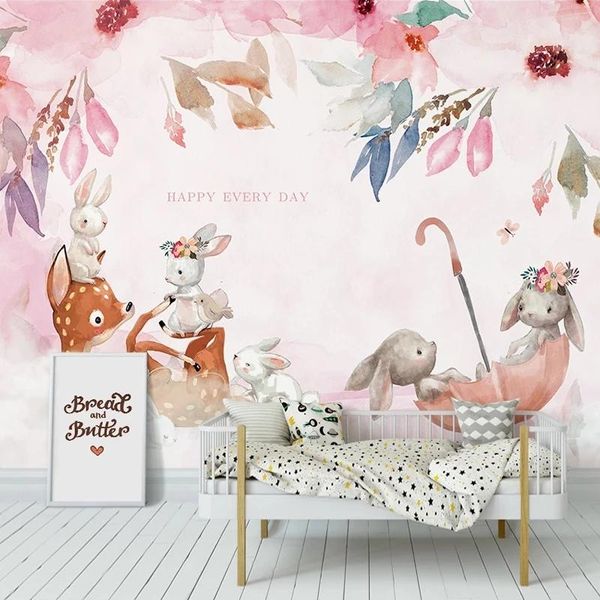 

wallpapers custom po hand painted pink elk living room children animal decoration painting cartoon pastoral mural wallpaper