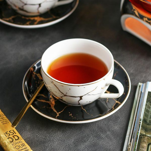 

cups & saucers european marble ceramic coffee cup saucer spoon set light luxury gold rim travel simple tazas cafe drinkware be50cp
