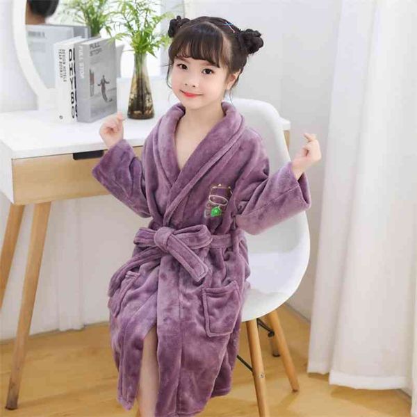 

arrival kids girls robes super soft flannel sleepwear for teenage children comfortable skin nightgowns cartoon pajamas baby 210622, Blue;red