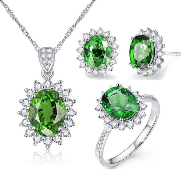 

earrings & necklace moonrocy silver color cz green crystal opal and ring jewelry set for ol women girls drop gift