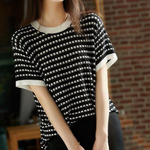 

women's sweaters korean women o neck short sleeve knitted vintage plaid ol hollow out hit color pullovers loose casual sueter mujer top, White;black