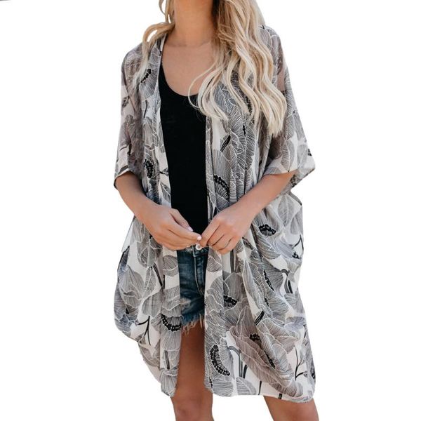 

women blouses summer nice chiffon fashion coat suit bikini swimwear beach swimsuit long smock women's & shirts, White