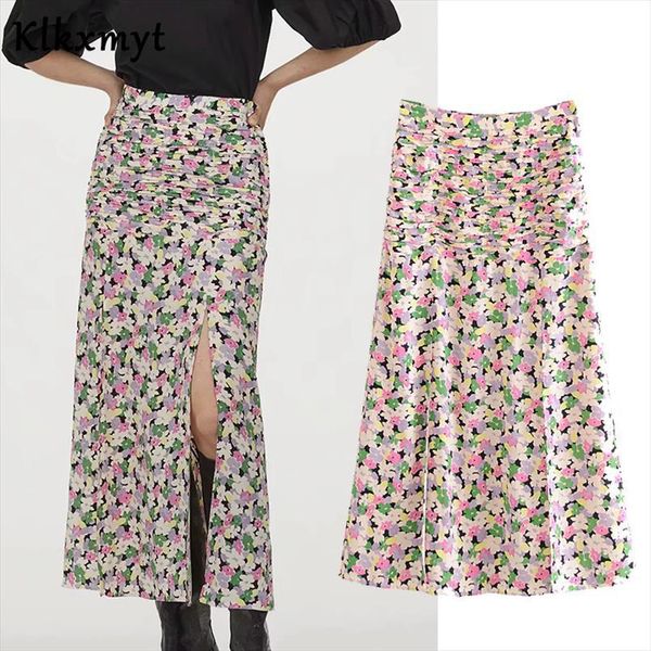 

klkxmyt ins fashion blogger high women skirt street floral print waist aline faldas mujer moda long skirts, Black