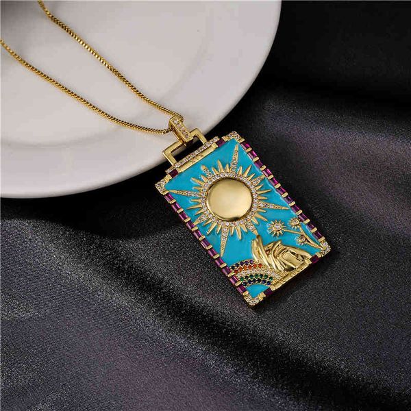 

vintage bohemian style painting geometric pendant necklace for women men fashion cz hip hop jewelry party gift, Silver