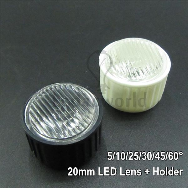 

bulbs 20x 20mm optical 1w 3w 5w stripe led lens with white/black holder angle 5 10 25 30 45 60 degree