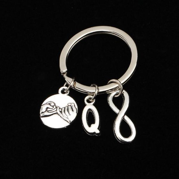 

keychains custom a-z initial letter pinky promise infinity alloy diy keyring friend lovers memorial gift men women fashion keychain, Silver