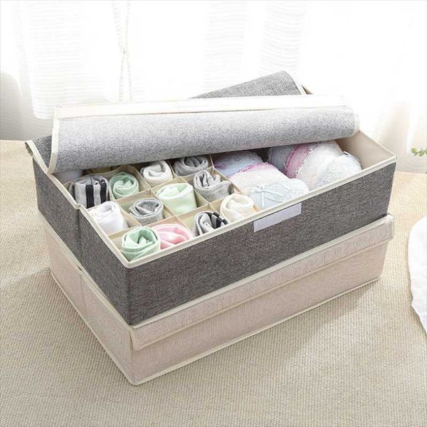 

storage drawers can washable 17-grid linen cotton case foldable underwear socks ties box dust-proof home kit save space