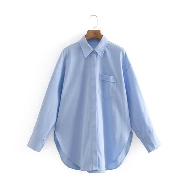 

women's blouses & shirts 2021 women vintage solid color turn down collar oversize smock blouse office lady long sleeve business shirt c, White