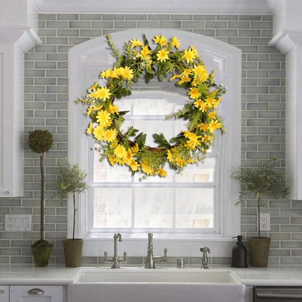 

40# spring leaf wreath plastic artificial plant home decoration front door hanging pendant wall wedding room decor decorative flowers & wrea