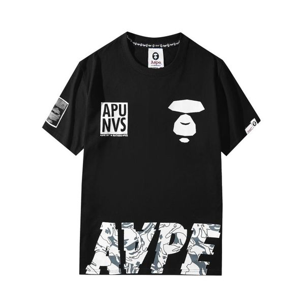 

men's t-shirts amoi tide brand short-sleeved t-shirt aape ape head classic camouflage letters for men and women, White;black