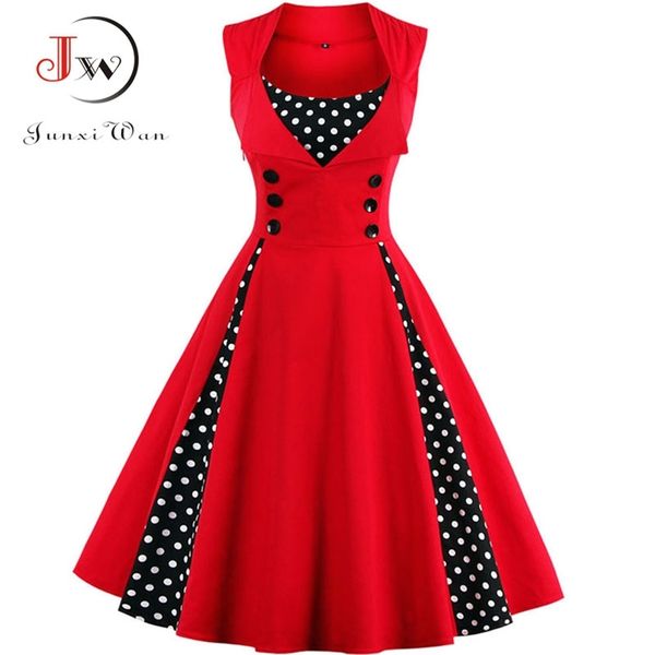 

s-4xl women robe retro vintage dress 50s 60s rockabilly dot swing pin up summer party dresses elegant tunic vestidos casual 210705, Black;gray