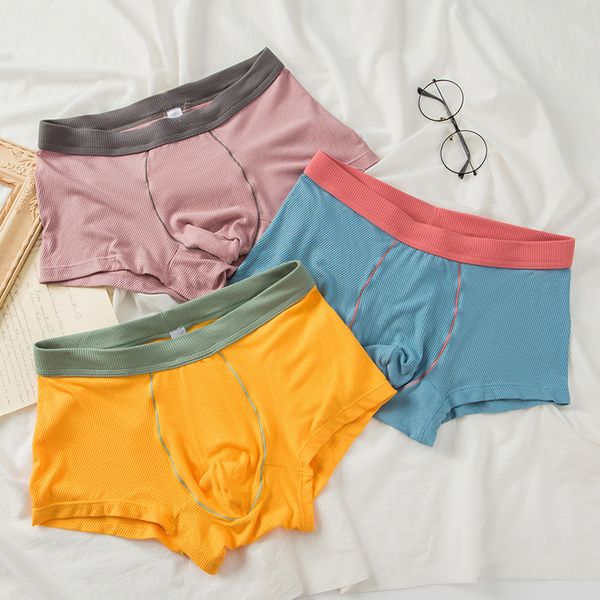 

men's underwear underpants 2021 breathable cotton medium waist straight comfortable boxer, Black;white